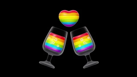 Two Glasses Toasting with Rainbow Fizz and Floating Pride Heart. Stock Footage 340283503
