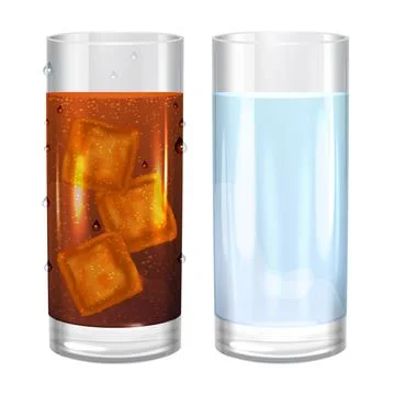 Two glasses of water and cola soda. Vector illustration. Stock Illustration