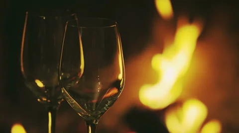 Two glasses, wine and fire. Stock Footage 50027740