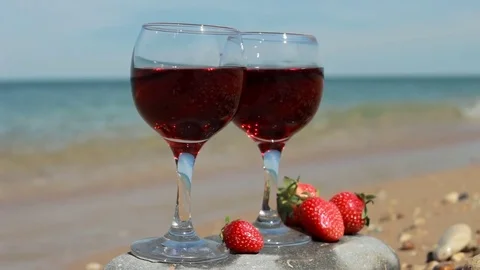 Two glasses of wine with a beautiful sea view Stock Footage 78882425