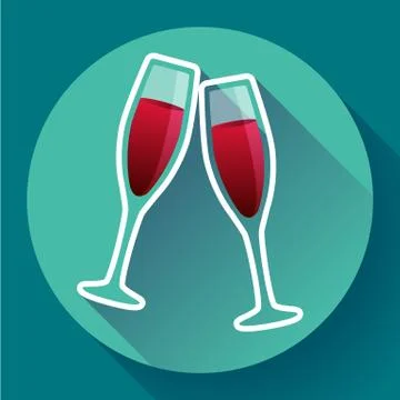 Two glasses of wine flat icon - celebration symbol Stock Illustration