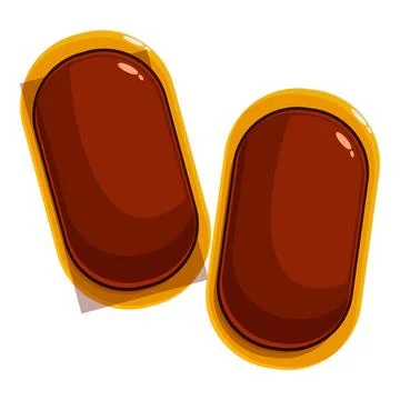 Two glazed chocolate eclairs with custard filling resting on white background Stock Illustration