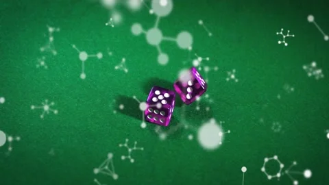 Two glossy purple dice entering and tumbling after bright diagonal bokeh, Stock Footage 328417196