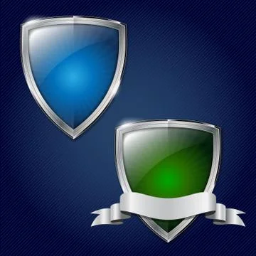 Two glossy security metal shields with place for your text Stock Illustration