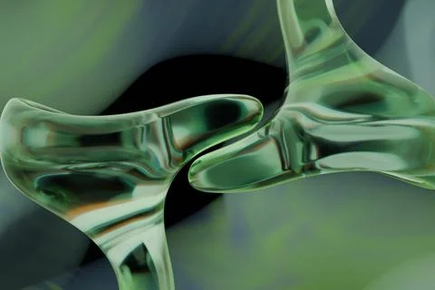 Two glossy, translucent green abstract forms, resembling fluid or gel, inte.. Stock Illustration