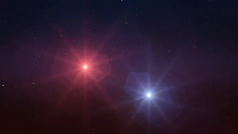 Two glowing binary stars orbit and overlap against a starry background in a Stock Footage 346302955