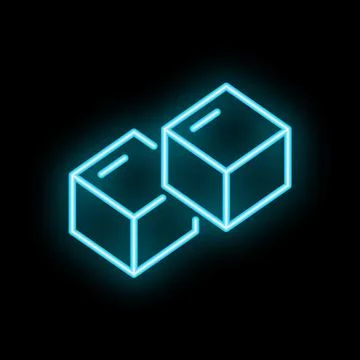 Two glowing blue cubes connected representing blockchain technology on a bl.. Stock Illustration