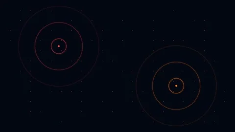 Two glowing concentric circle patterns on a dark minimalist digital backgroun Stockbeeldmateriaal 338310550
