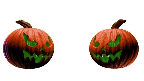 Two glowing Halloween pumpkins isolated on white background Stock Illustration