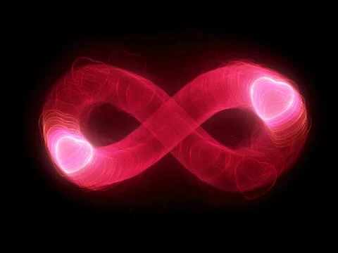Two glowing hearts in infinity sign Illustrazione stock