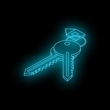 Two glowing keys with house keychain representing security and homeownership Stock Illustration