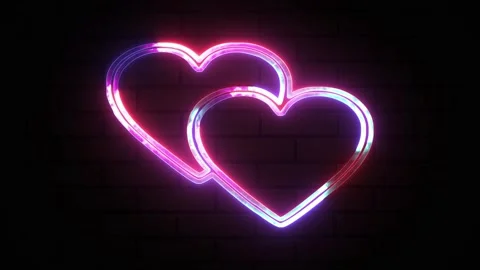 Two glowing neon heart shape suit icon. Red and blue color neon two heart s.. Stock Footage 295933970