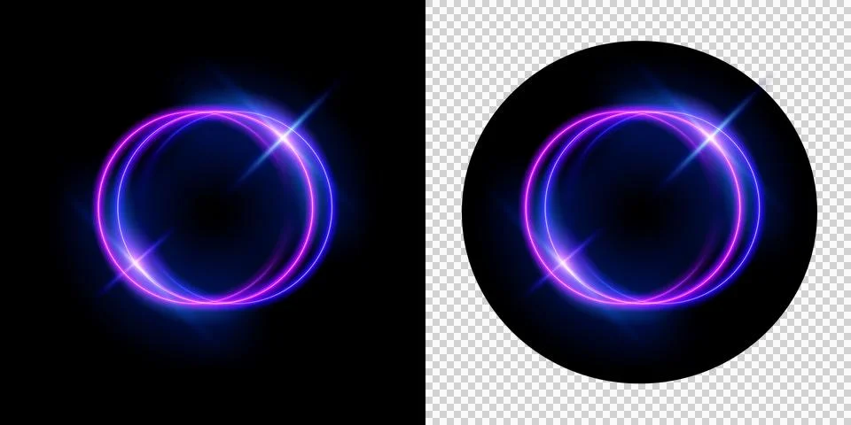Two glowing neon rings intertwining with bright light flares and streaks of.. Stock Illustration