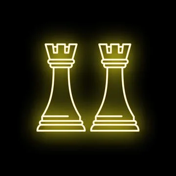 Two glowing neon yellow chess rooks strategy Stock Illustration