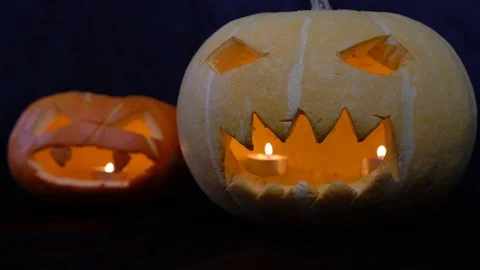 Two Glowing Pumpkins for Halloween 스톡 동영상 96706085