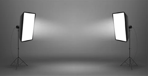 Two glowing softboxes on dark background Stock Illustration