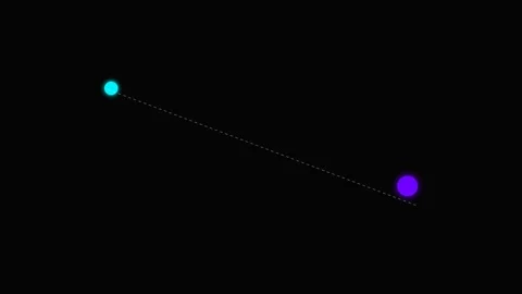Two glowing spheres connected by a dotted line against a black background Stock Footage 339619382