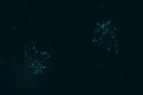 Two glowing teal formations of connected points appear against a spacious b.. Stock Illustration
