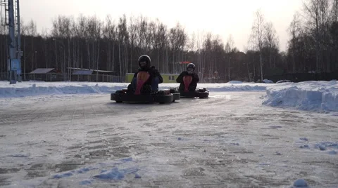 Two go -kart one another camera with the bottom point of shooting Stock Footage 58158898