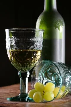Two Goblets, Grape and Bottle Stock Photos