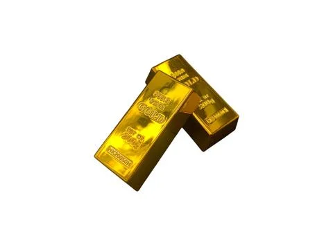 Two gold bars displayed against a plain background Stock Photos