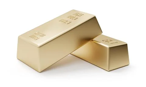 Two gold bars isolated on white background Ilustración de archivo