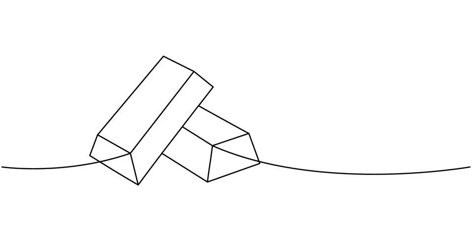 Two gold bars one line continuous drawing. Money investment and online payment Stock Illustration