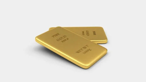 Two gold bars rotate in 3D animation. Alpha channel. 4K Stock Footage 147869419