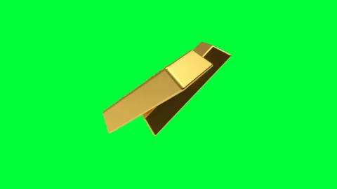Two gold bars rotate on a green screen in 3D animation. 4K Stock Footage 155156810
