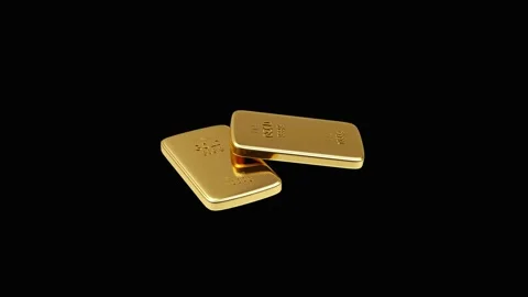 Two gold bars spinning on black in a 3D render Stock Footage 339233647