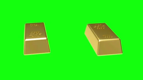 Two gold bars spinning on green screen, 3D animation. Stock Footage 336567359