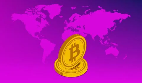 Two Gold coin of digital virtual crypto currency bitcoin on the background of Stock Illustration