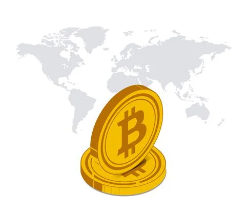 Two Gold coin of digital virtual crypto currency bitcoin on the white background Stock Illustration