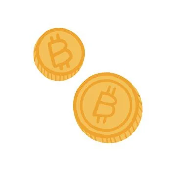 Two gold flat coins, Hand drawn bitcoins on white background. Vector flat Stock Illustration