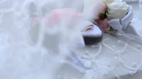 Two gold rings in a box for rings at the wedding Vidéo 123759780