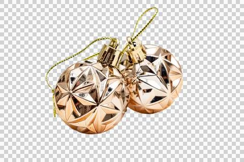 Two gold star pattern Christmas ornaments isolated on transparent PNG Stock Photos