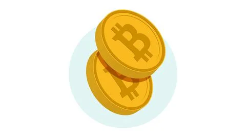 Two Gold Volume Coins of Virtual Digital Crypto Currency Bitcoin Stock Illustration