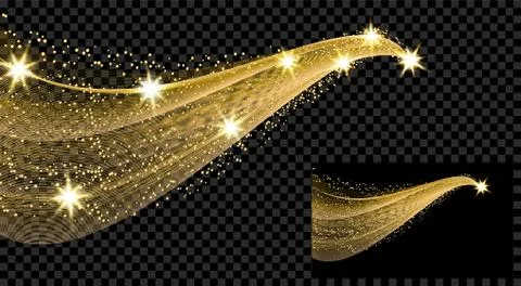 Two gold waves with a glitter effect on a checkered and black background. Com Stock Illustration