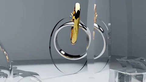 Two gold wedding rings, Golden and silver wedding rings decorated with stones Stock Footage 227181908
