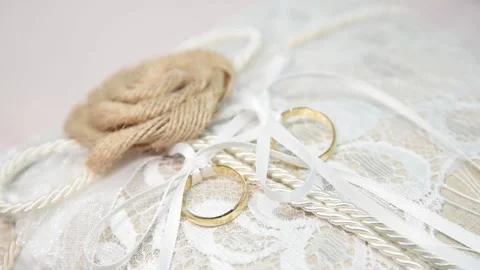 Two gold wedding rings for the wedding day Wedding rings Stock Footage 152303079