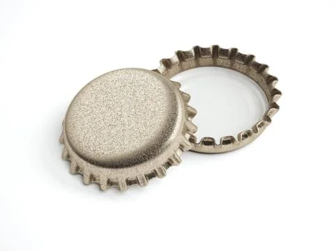 Two golden bottle caps . 3d rendering Stock Illustration
