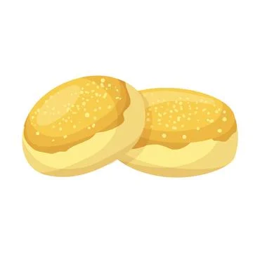 Two golden brown bakery bread rolls sesame seeds. Fresh baked goods, breakfast Stock Illustration