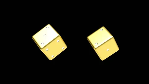Two golden cubes spin on black in 3D animation. Stock Footage 336074527
