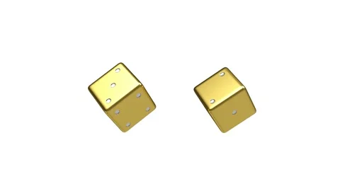 Two golden dice spin in 3D animation Stock Footage 338287075