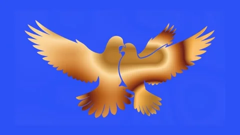 Two Golden Doves of Love Pair Blue Screen Liquid Texture Seamless Loop Video Stock Footage 340397696
