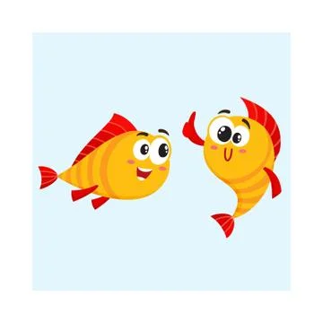 Two golden fish characters, showing thumb up, looking with interest Stock Illustration