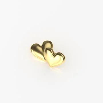 Two Golden Heart. 3D Render on White Background Illustrazione stock