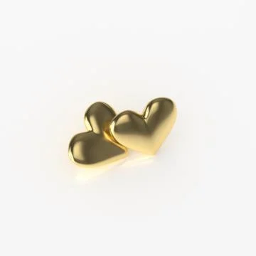 Two Golden Heart. 3D Render on White Background Stock Illustration