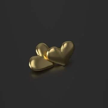 Two Golden Heart. 3D Render on Black Background Stock Illustration