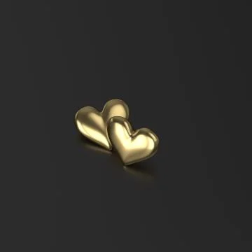 Two Golden Heart. 3D Render on Black Background Stock Illustration